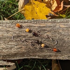 Amber three tone earrings, sterling silver, vintage sundance